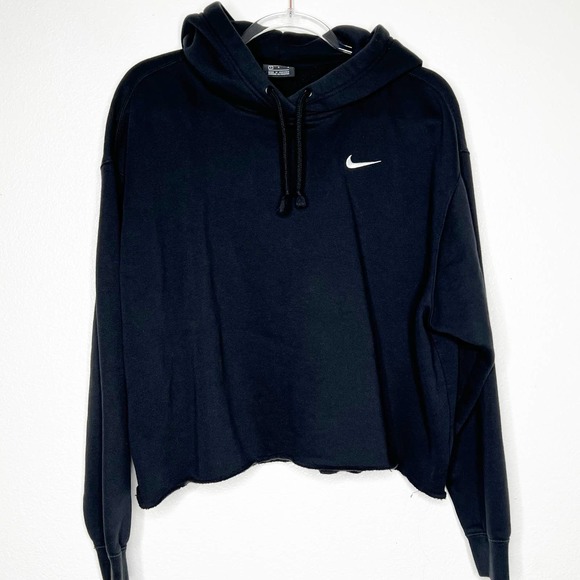 Nike Tops - NIKE Cropped Hoodie Black Raw Hem Womens Large